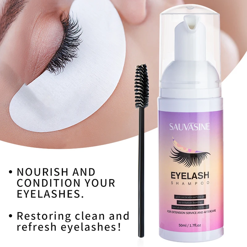 50ML Eyelash Extension Shampoo Foam Mousse Kit Fast Makeup Glue Removal Foam Set Deeply Cleaning With Brush For Women SAUVASINE