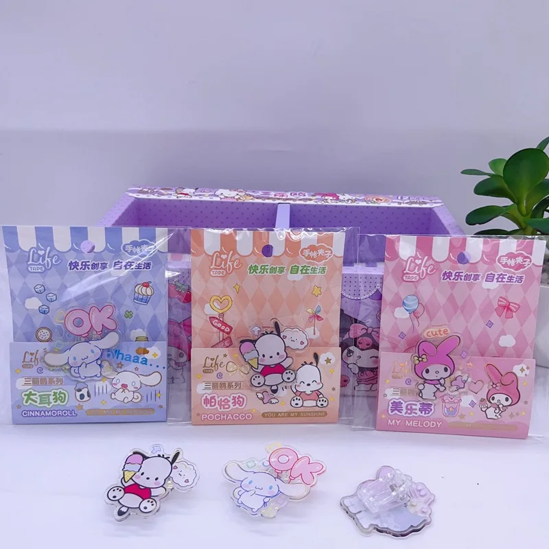 

Sanrio New Cartoon Acrylic Bookcase Student 4 Pack Surprise Crystal Clip Children'S Clip Paper Note Clip Gift Leather Shoes