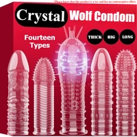 1PCS Transparent Penis Abdeckungen Extender männer Kristall Wolf Zahn Kondome Finger Cock Ring Erwachsene Sex Spielzeug Für Männliche längere Anhaltende 1