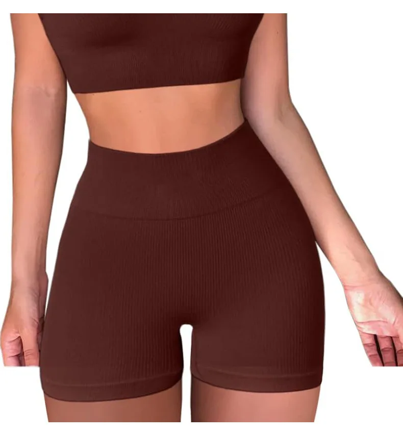 

Seamless Ribbed Yoga Shorts For Women High Waist Tights Elastic Workout Cycling Shorts Sports Short Leggings Booty Gym Shorts