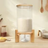 7.5L Creative Flour Cereal Airtight Container Rice Dispenser Glass Food Storage Container w/Wooden Stand for Kitchen 1