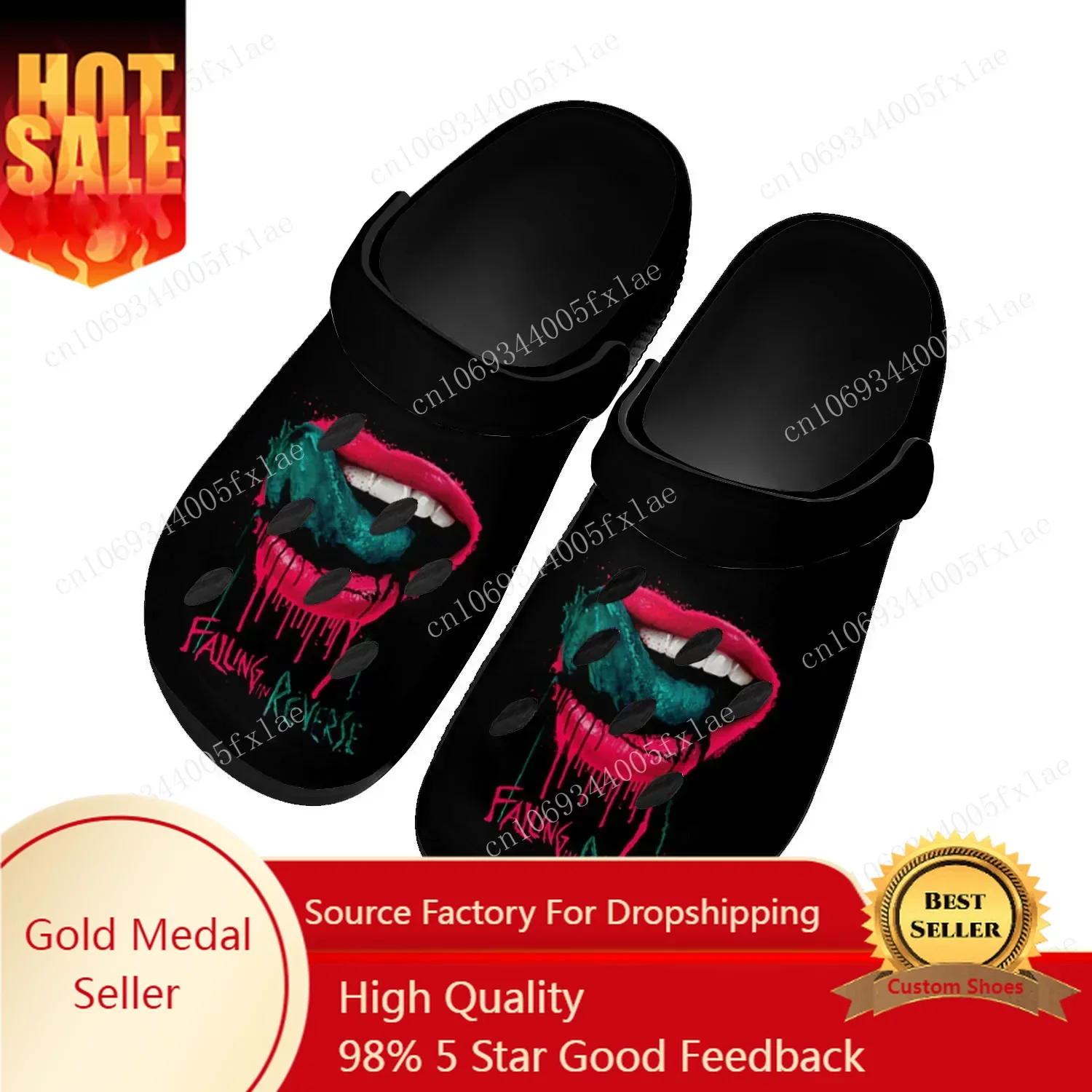 

Falling In Reverse Punk Rock Band Home Clogs Custom Water Shoes Mens Womens Teenager Shoes Clog Breathable Beach Hole Slippers