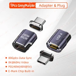 Ultra - Fast 240W Magnetic Type - C to Type - C 8K Converter Cable (1Pcs Adapter Purple)