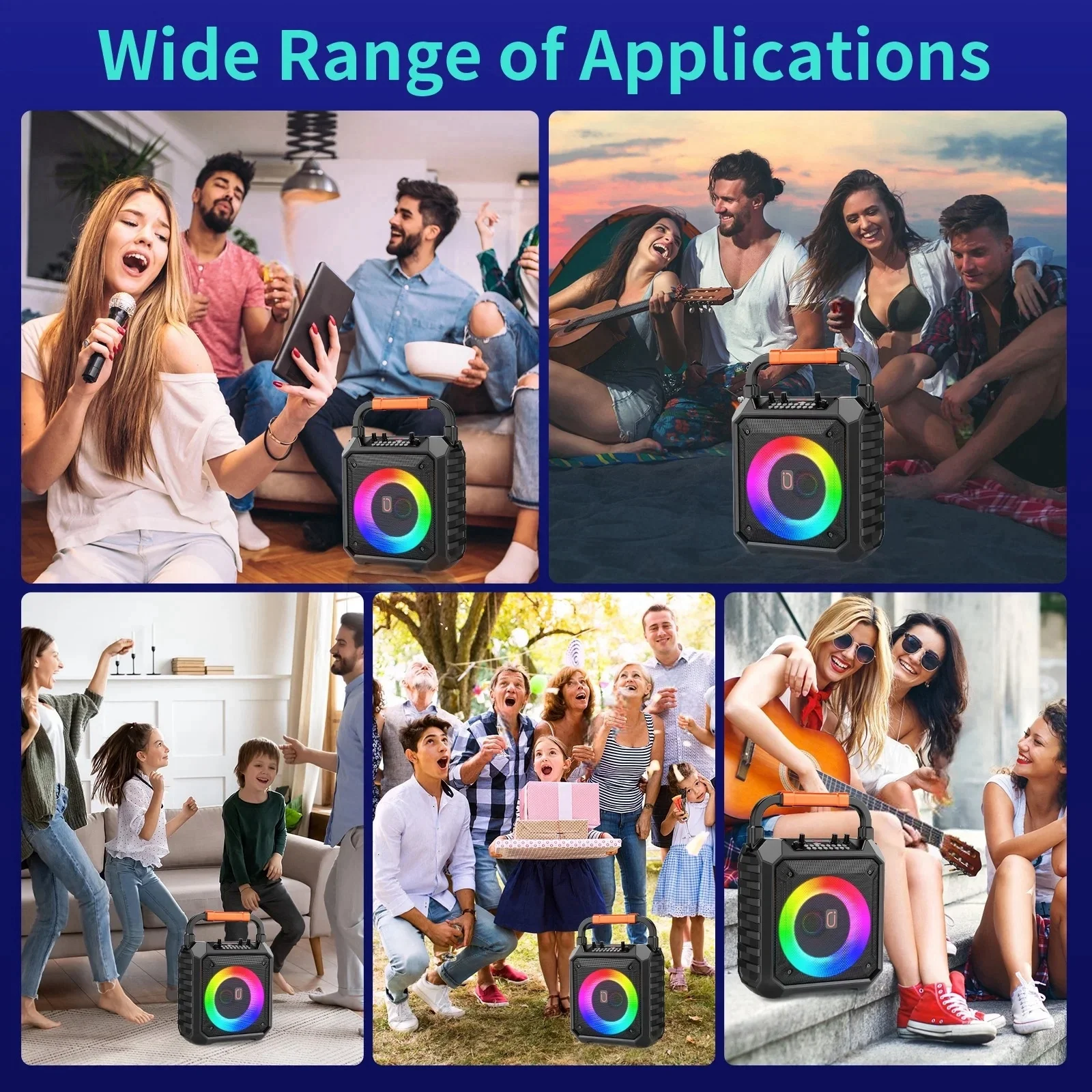 T17 Portable Karaoke Bluetooth Speaker That Young People Like, Suitable for Live Broadcast, Family Party, Camping Style, Gift for Wife, with 2 Wireless Karaoke Microphones, Portable Bluetooth Speakers, Family Karaoke 0K System, with Rgb Colorful Lights 5