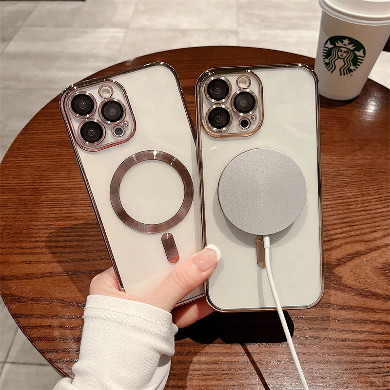 Luxury Plating Clear Magnetic For Magsafe Wireless Charge Case For iPhone 11 12 13 14 Pro Max Plus X XR XS Soft Silicone Cover