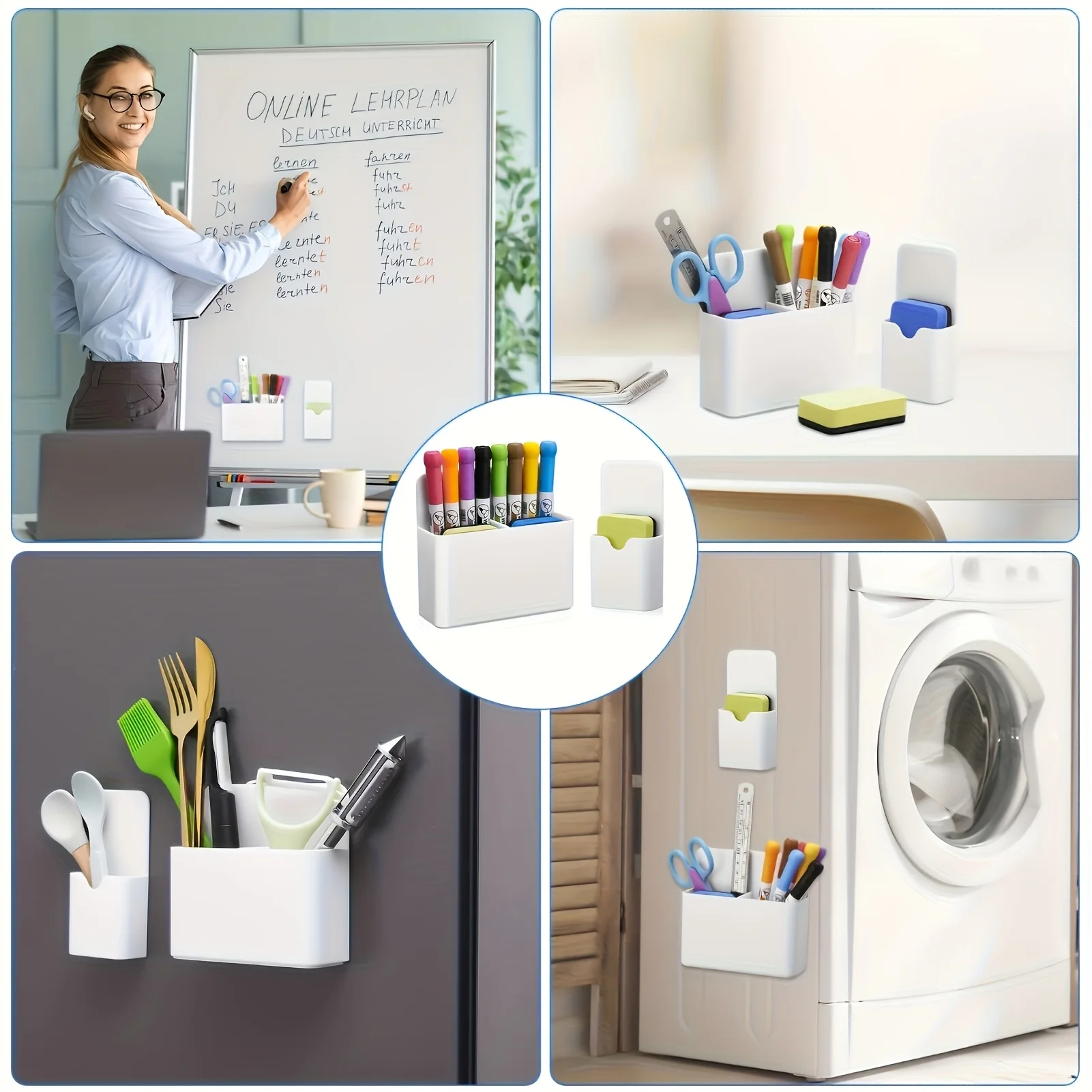 Versatile Whiteboard Marker Set: Includes Erasable Pens, Magnetic Storage, and Eraser for Office, School & Home