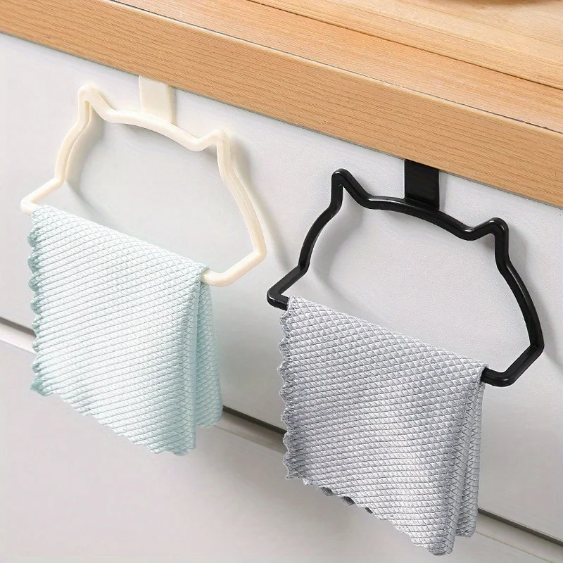 1pc Adorable Cat-Shaped Towel Holder - No-Drill, Single Rod Design for Bathroom & Kitchen - Durable Plastic Storage Rack