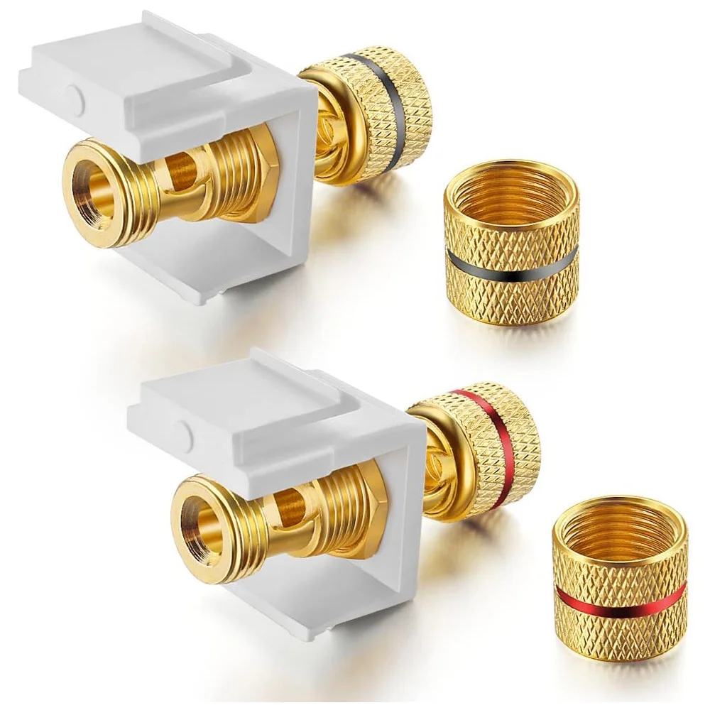 Banana Jack Binding Post Keystone Jack Insert with Black & Red Rings, Screw Type o Speaker Keystone, 2 Pairs/4 Pack