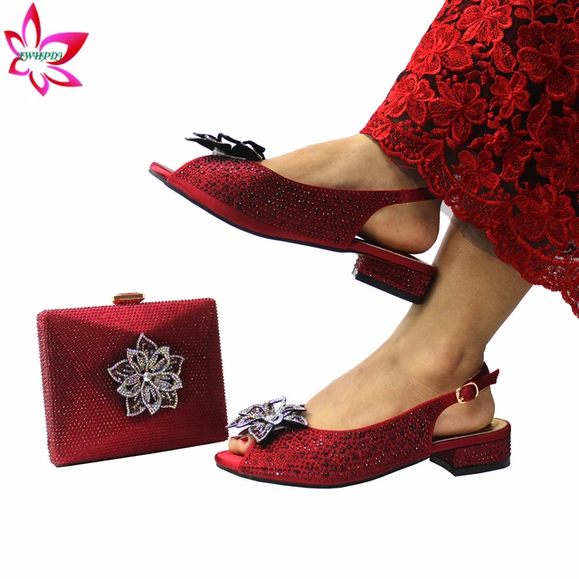 Low Heel Women's Shoes & Bag Set  Italian Rhinestone Design – Milvertons