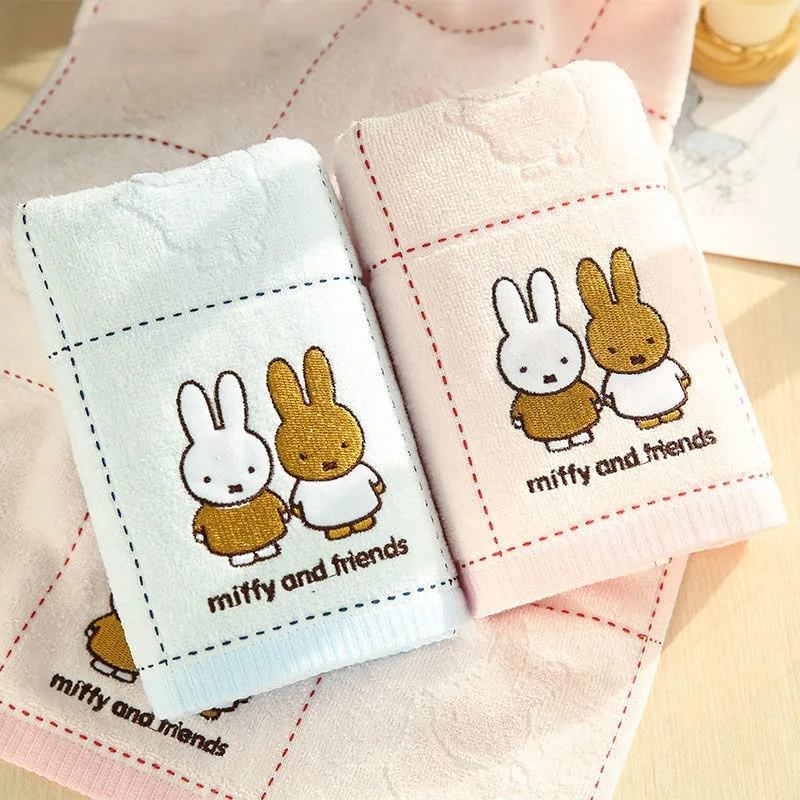 Two Pack Anime Cartoon Miffys Class A Pure Cotton Towel Embroidery Facial Towel Adult Wash Face Towel All Cotton Water Uptake baby feeding drool bib cartoon rabbit saliva towel soft cotton absorbent lace up burp cloth for newborn toddler shower g99c