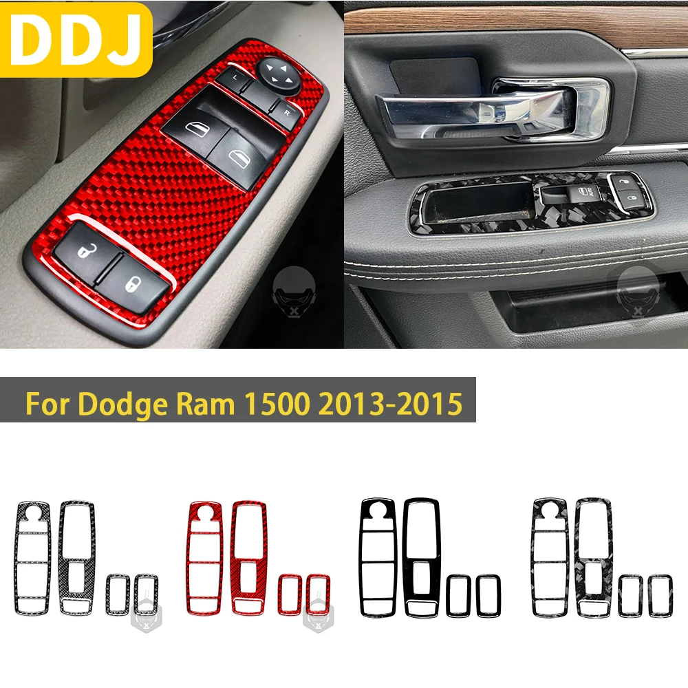 

For Dodge Ram 1500 2013 2014 2015 Accessories Carbon Fiber Car Interior Window lift Button Switch Cover Trim Sticker