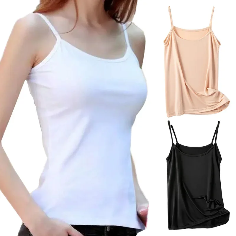 Women Solid Padded Bra Spaghetti Camisole Top Vest Female Camisole With  Built In Bra 6 Colors