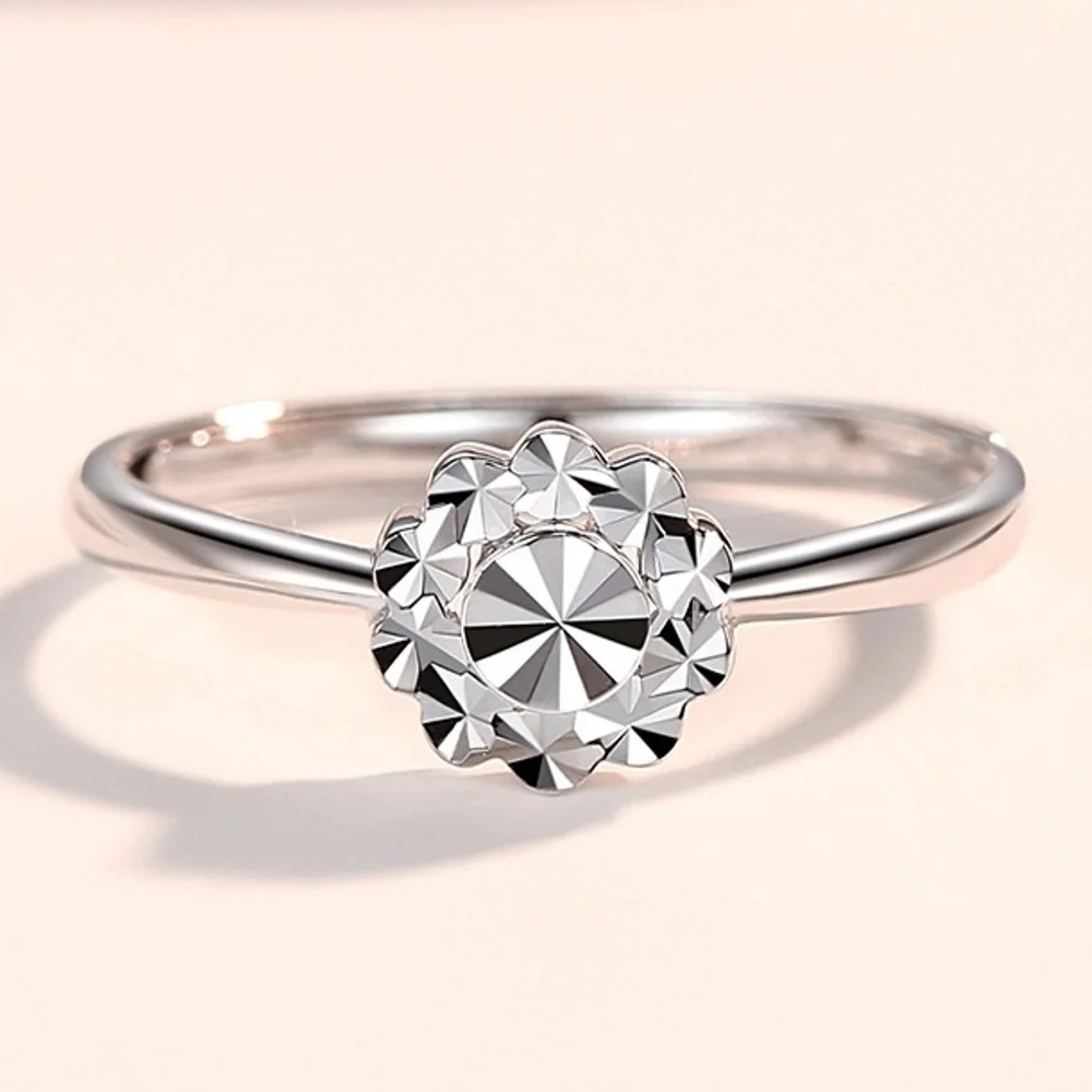 

Real Pure Platinum 950 Band Women Lucky Shiny Carved Star Flower Round Ring 2.5-2.7g