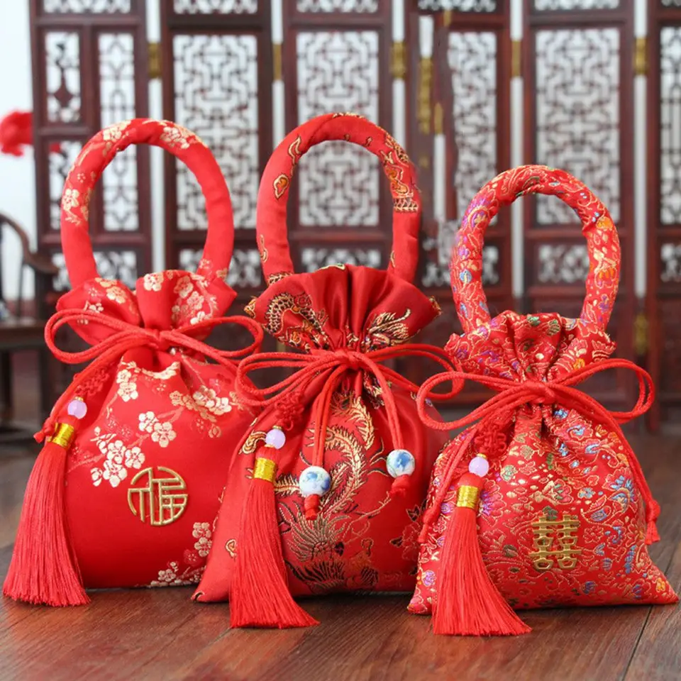 Sac Cadeau En Soie Pour Bijoux, Pochette à Cordon En Satin Pour Fête De Mariage, Sac à Bonbons, Emballage De Bijoux De Luxe, 10/25/50 Pièces/lot
