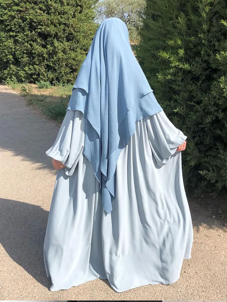 

2 Layers Khimar for Women Long Hijab Headscarf Islamic Clothing Prayer Garment Overhead Scarf Muslim Tie Back Jilbab Niqab