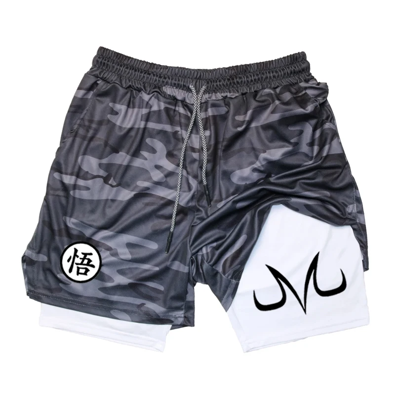 Fashionable men's printed fitness shorts, casual gym exercise, sports, quick drying knitting, double-layer, 2-in-1, summer, bran 6