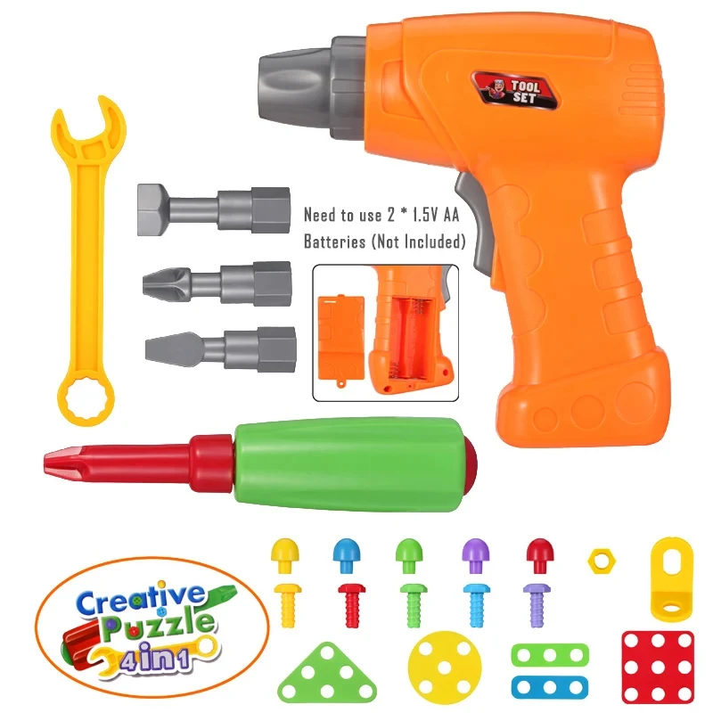 Creative Puzzle Toys for Children with Drill Screw Disassembly, assemble toy,shape match puzzle toys,mosaic puzzle toys,electric drill toy