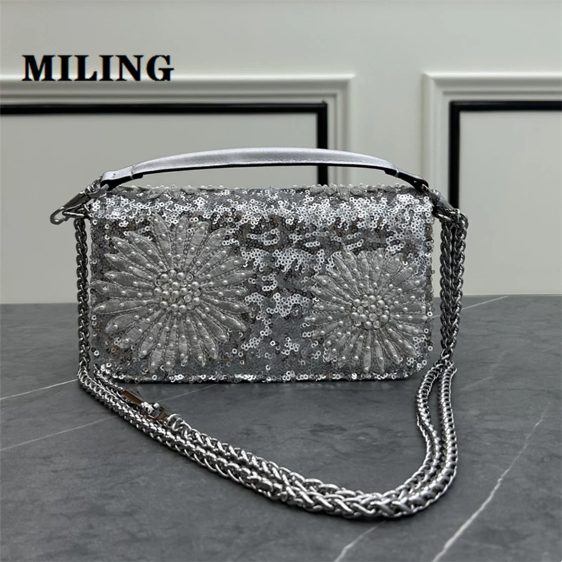 

Fashion Women's Embellished Top-handle HandBag High Quality Sequin Cross Body Bag Bling Evening Party Purse Leather Underarm Bag