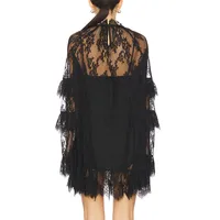 Hirigin femmes dentelle robe transparente Sexy voir à travers maille à manches longues col haut Floral couvrir Cocktail fête Mini robes 6
