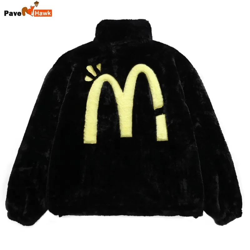 

Lambswool Jacket Men Women Winter Warm Loose Letter Embroidery Soft Jackets Unisex Black Zipper Coats Autumn Bomber Outwear 2023