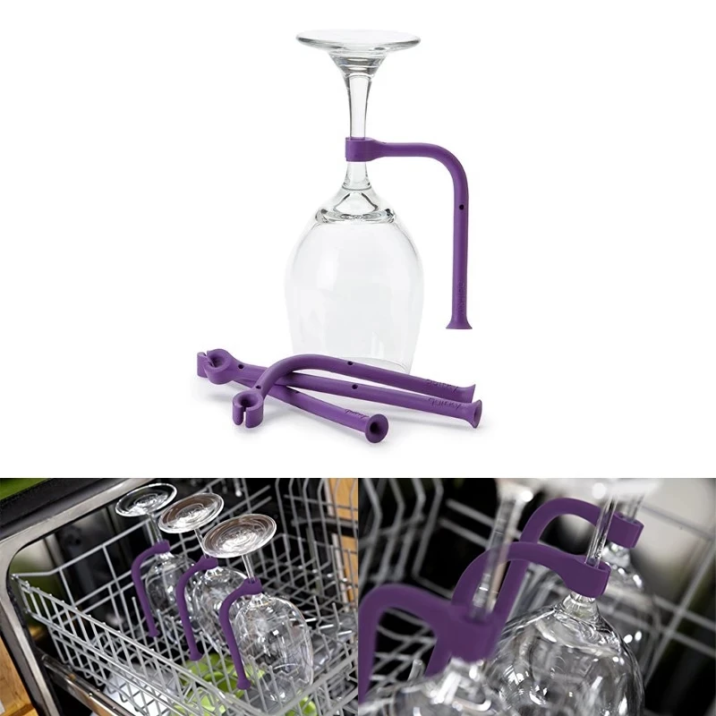 Gaoominy 4Pcs Adjust Silicone Wine Glass Dishwasher Goblet Holder Safer Stemware Saver Safer Stemware Wine Cup Clip Washing Helper 