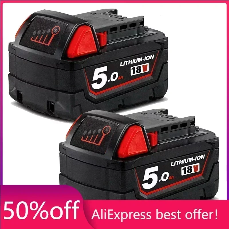 

5.0Ah 6.0Ah 18V M18 Rechargeable Battery Replacement for Milwaukee M18B Lithium XC 48-11-1850 48-11-1862 48-11-1840 48-11-1828