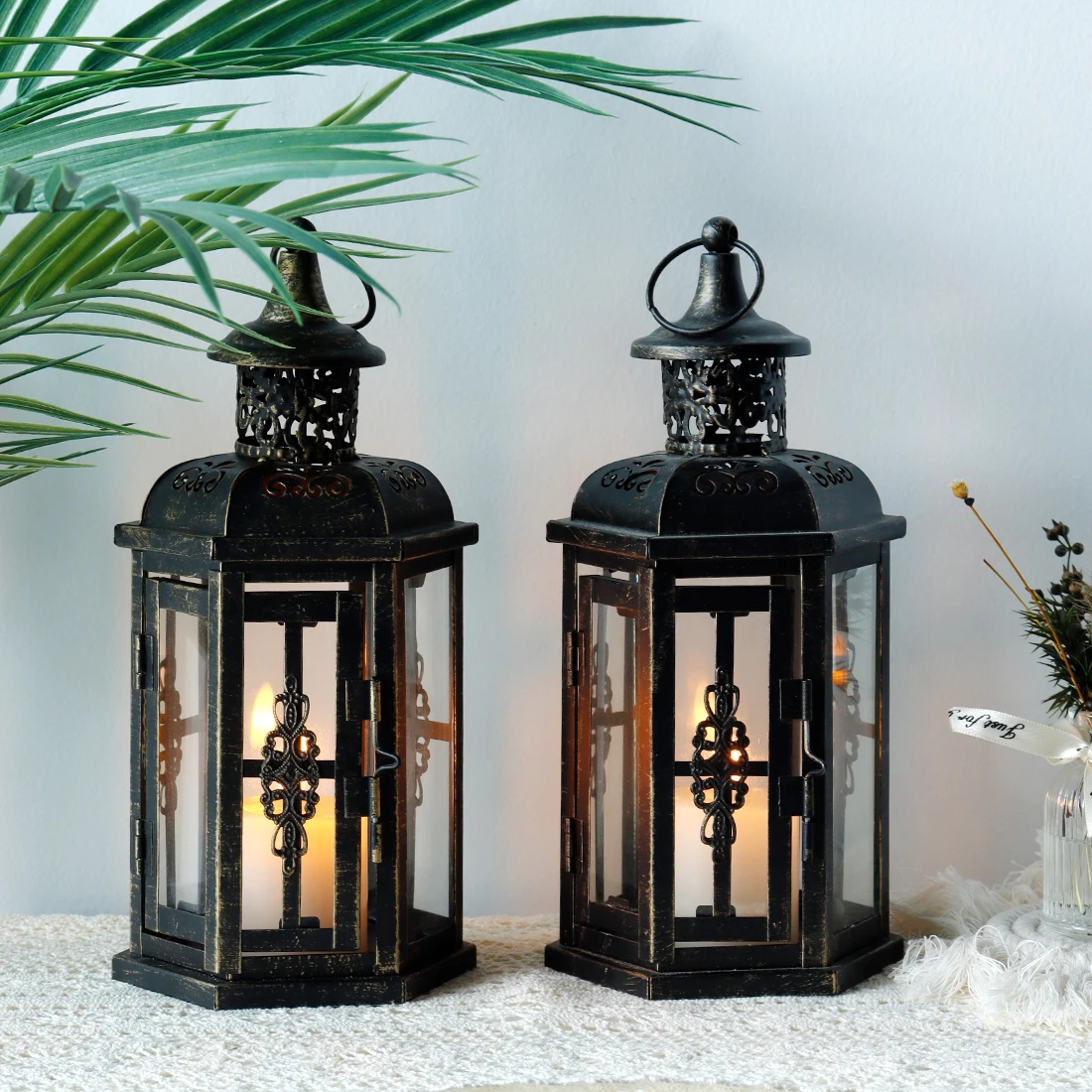 Vintage Nordic Candle Holder Lanterns Candles Aesthetic Hanging Lantern  Iron Lantern Black Home Decor Wedding Room Decoration