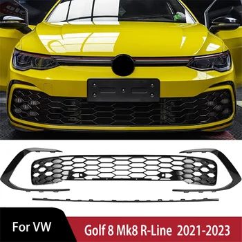GTI-Style Front Bumper Grille for VW Golf 8 Mk8 R-Line – Sports Version Front Grille with Fog Lamp Surrounds, Car Accessories Body Kit