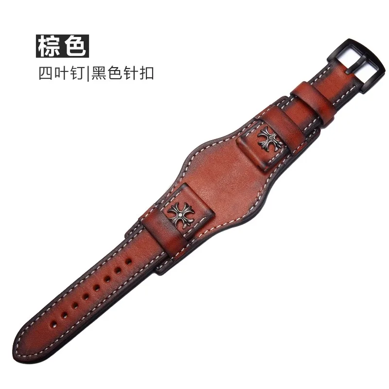 Vintage-Style Hand-Brushed Leather Watch Strap Accessory