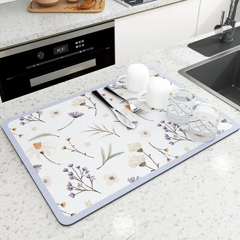 

Kitchen Draining Mat Non Slip Super Absorbent Drying Pad Table Placemats Kitchen Rugs Dishes Protector