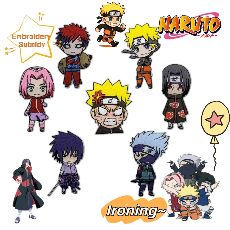 Uzumaki Naruto Uchiha Sasuke Haruno Sakura Anime Cartoon Muster Aufbügelbarer Bestickter Stoffaufnäher Personalisierter Kleidungsaufnäher