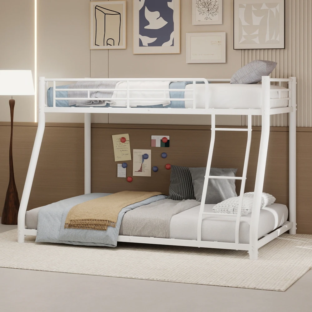 90 x 190 cm großes Etagenbett aus Metall, Bettrahmen, Twin-Over-Etagenbett mit Leiter und Ganzkörperbalkon für junge Erwachsene, geräuschfrei – Detail 14