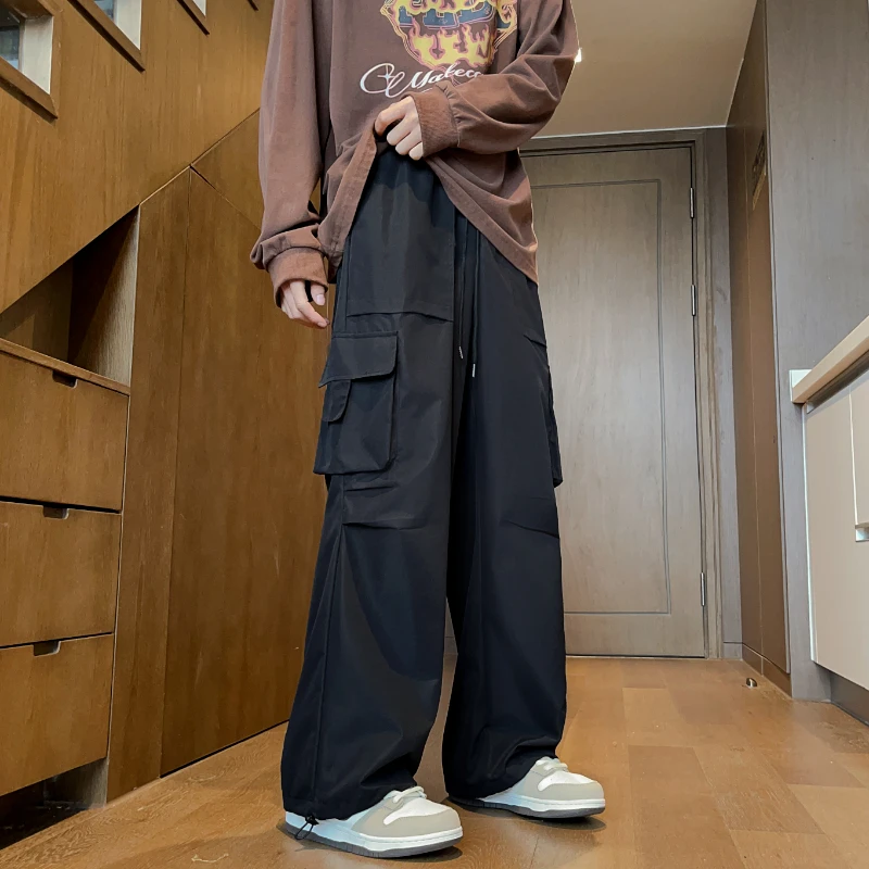 Streetwear 2024 Spring Summer Casual Men Trousers Solid Color Harajuku Lightweight Cargo Pants Fashion Straight Men's Pants 2
