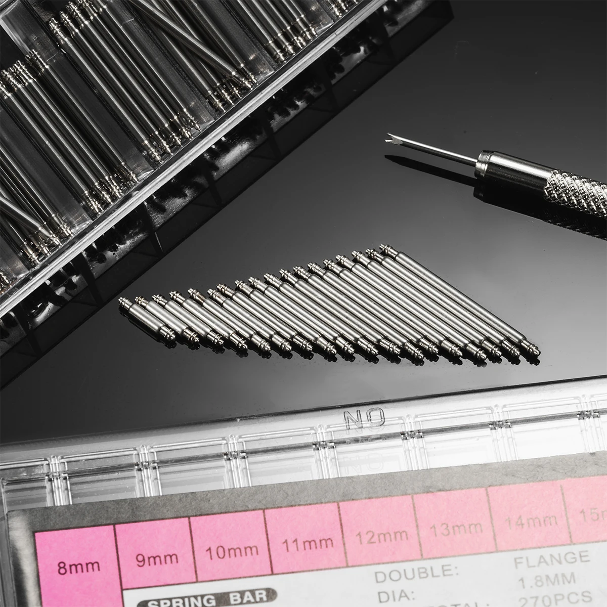 Deluxe Stainless Steel Spring Bar Assortment Kit for Watchband Repair (270 Pieces)