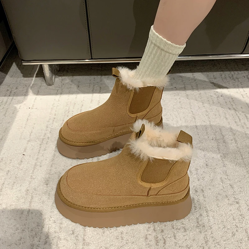 

Winter Boots With Fur Australia Shoes Boots-Women Flat Heel Round Toe Plush Snow Padded Ladies Med Lolita 2023 Rubber