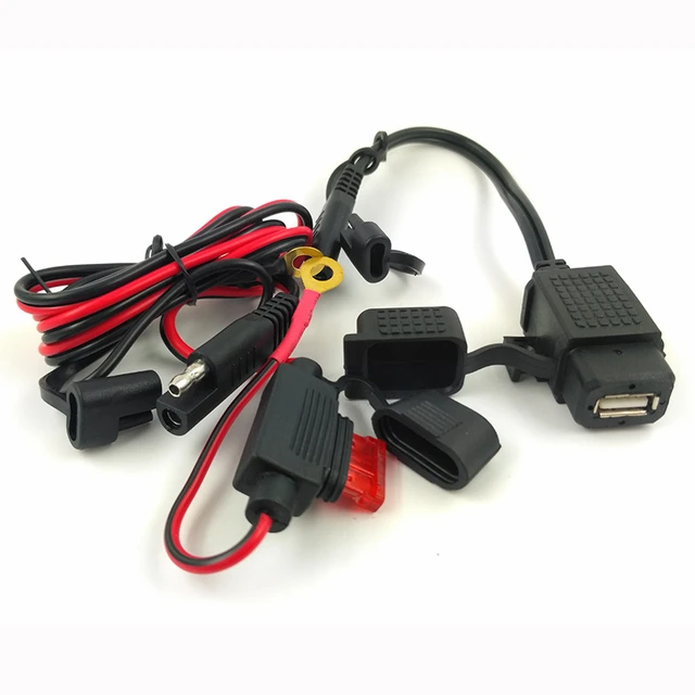 Waterproof Motorcycle SAE to USB Charger Adapter Cable Inline Fuse Phone  GPS US