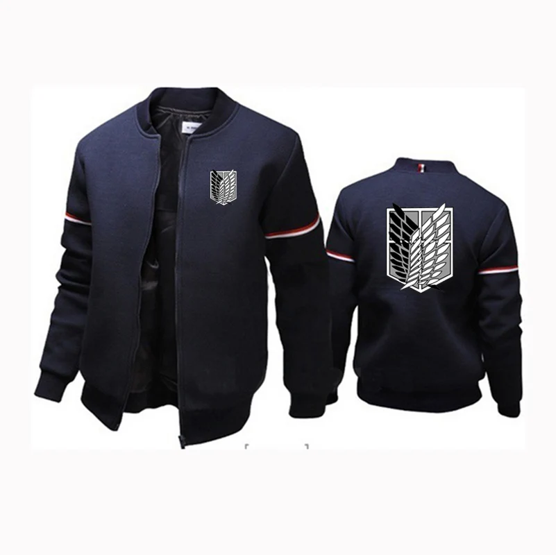 

2023 Spring Autumn Attack On Titan Logo Print Stand Collar Regular Long Sleeve Coat Men's New Fashion Solid Color Flight Jackets