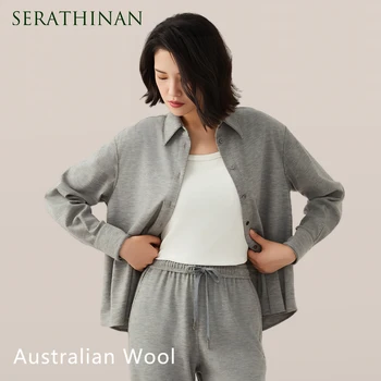 K2533W Luxury Women's Clothing 70% Autumn Australian Wool Long Sleeve Batsleeves Shirt Beaded Chain Top Woolen Blouse