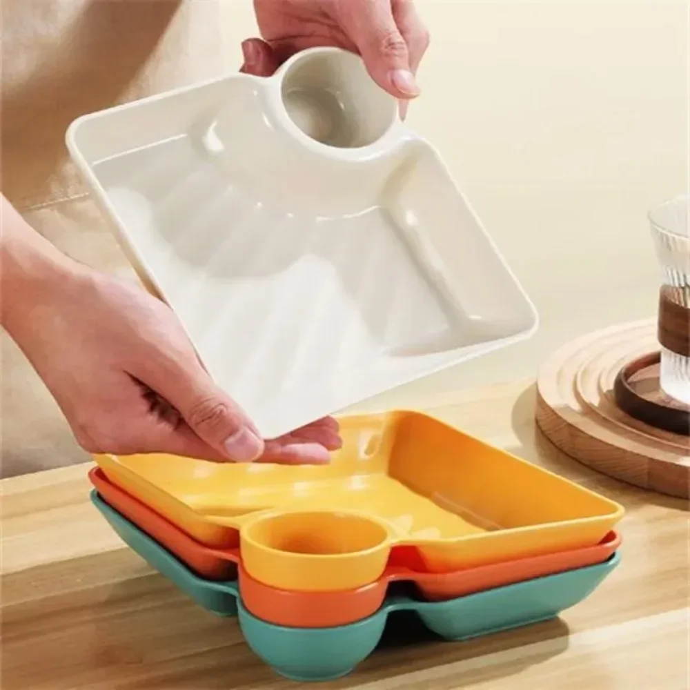 Square Dumpling Plate with Vinegar Space Snack Platter Creative Separated Divided Tray Tableware Christmas Tableware