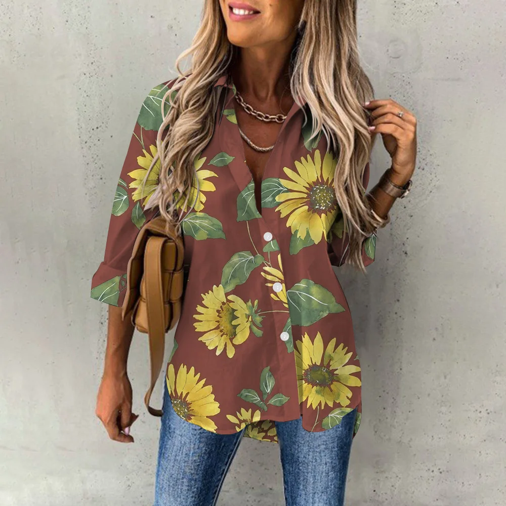 Scd2a7b86ec4e4b5e9bf12926f5804deaN Summer Women's Hawaiian Shirts Hawaii Beach Print Fashion Resort Clothes Polo Collar Long Sleeve Blouse Tops Spring Plus Sizes