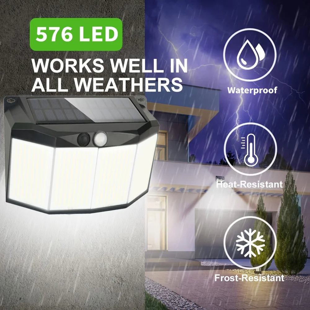 1/2/4 PCS 576 LED Solar Street Light Outdoor Solar Powered Motion Sensor 3 Lighting Modes Waterproof Wall Lamp for Patio Garden led lamp,solar garden lights,led street lamp,led wall light