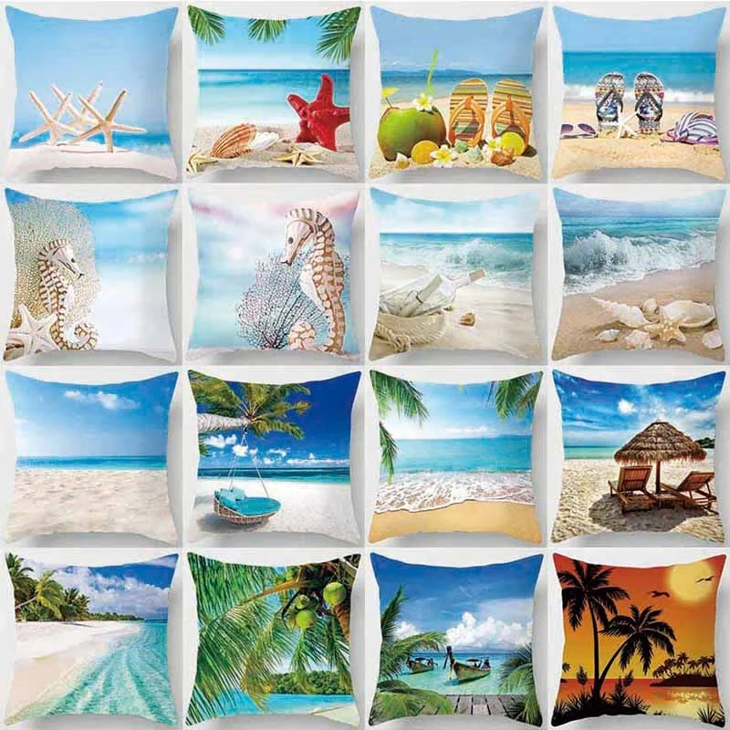 

Beach Scenery Printing Pillow Case Home Decoration Car Sofa Cushion Cover