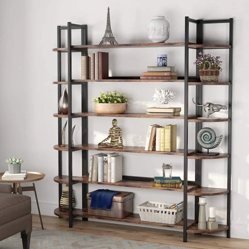 Modern Triple Wide 6-Shelf Bookcase, 6-Tier Large Etagere Bookshelves Storage and Double Wide Bookshelf Display Shelves