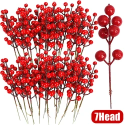Festive Red Berry Stems for Christmas and New Year Home Decor (100/5pcs) (7Head)