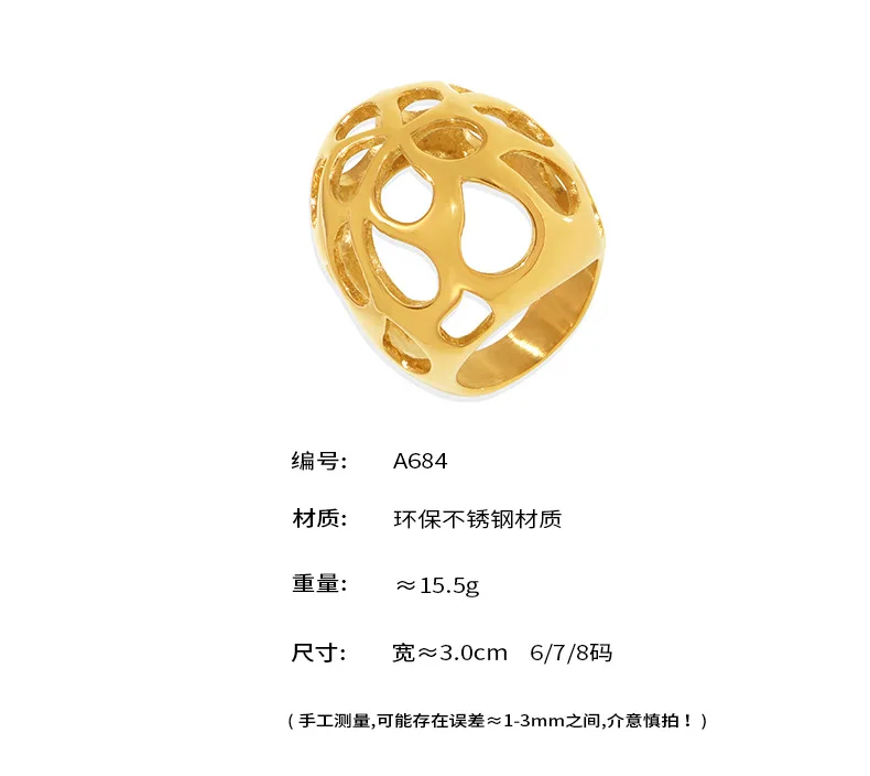 Einzigartiger ausgehöhlter Kugelring für Frauen, 18 Karat vergoldet, Übertreibung, Damen-Fingerringe aus Edelstahl, ästhetischer Damenschmuck – Detail 11