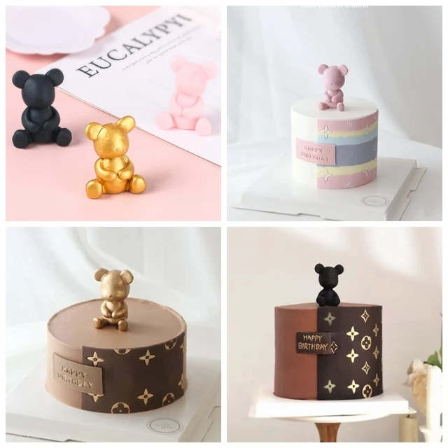 Cute Bear Happy Birthday Cake Topper Cartoon Soft Clay Cupcake