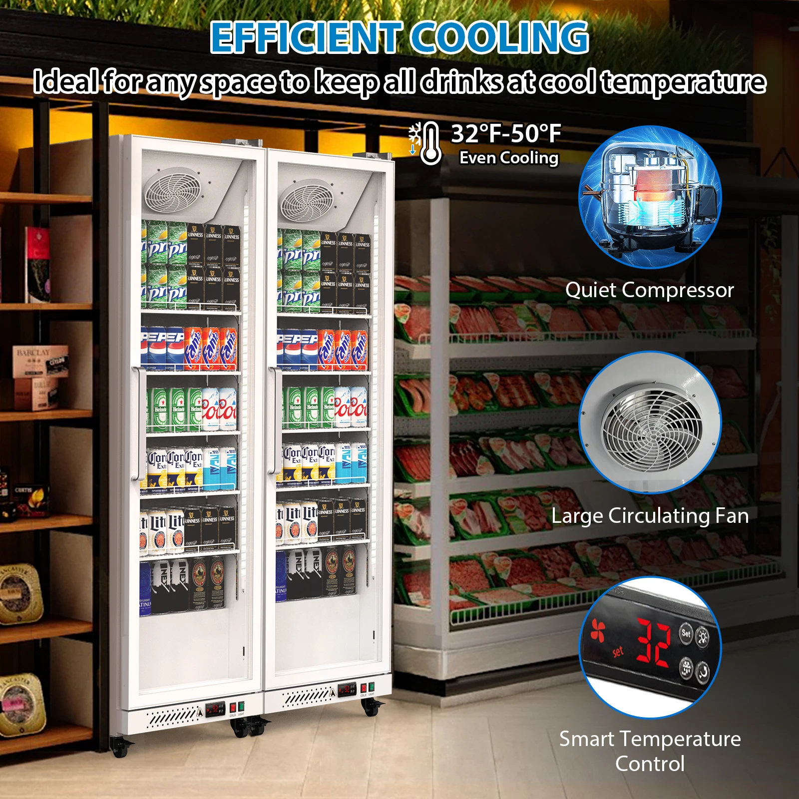 Commercial Refrigerator, 12.4 Cu.Ft. Fridge with Glass Door, Commercial Bar Cooler with Adjustable Shelves,Display Fridge 3