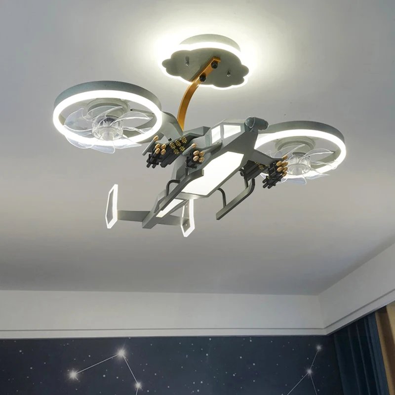 Kids Plane Ceiling Fan With Lights For Bedroom Study Kindergarten Children's Room Decoration Led Lighting Lustre Chandelier Lamp