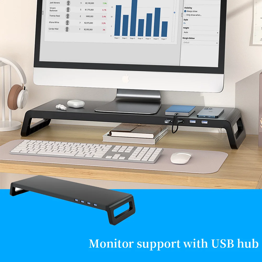 Computer-Monitor-Stand-Riser-With-4-USB3-0-Ports-ABS-Legs-Support-Data ...