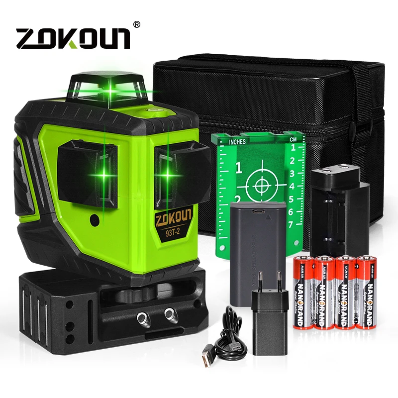 Zokoun 93t2 Upgrade 3d 12 Lines Green Laser Level 360° Selfleveling